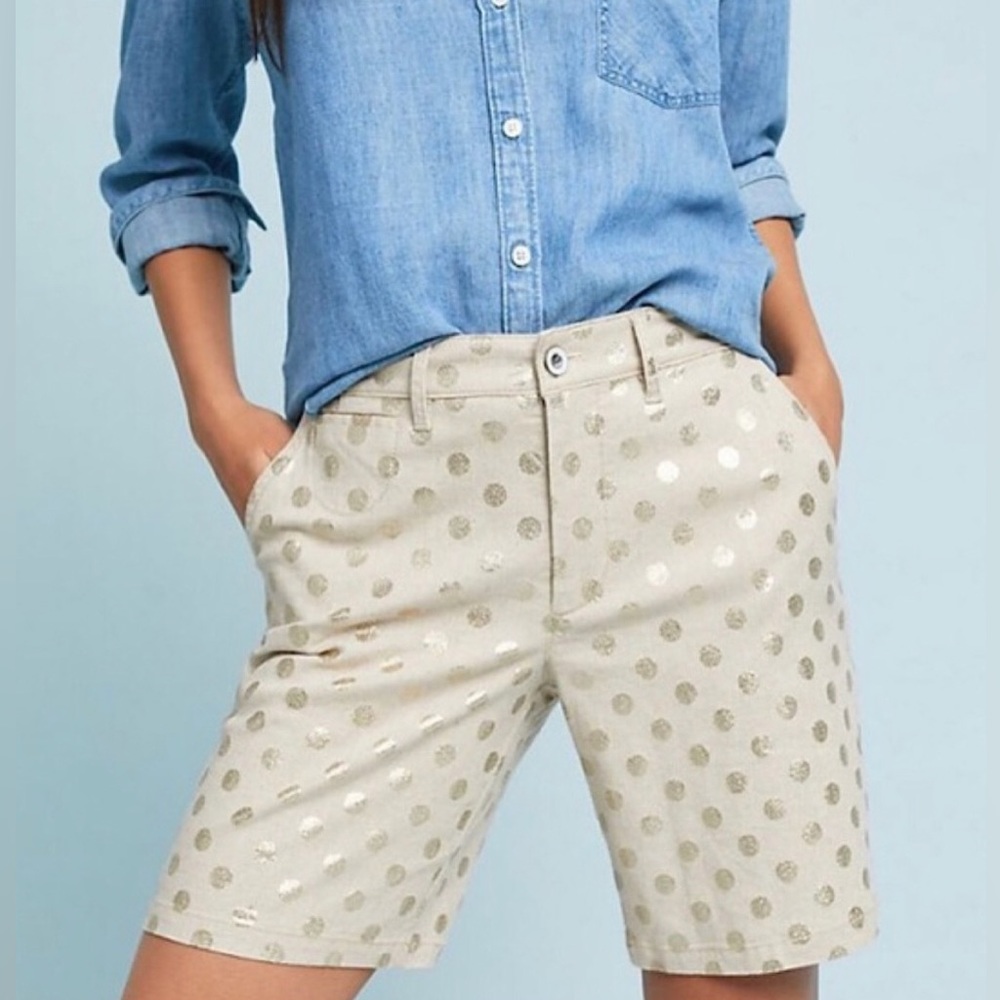 Anthropologie Golden Dot Linen High
Rise Shorts 32”